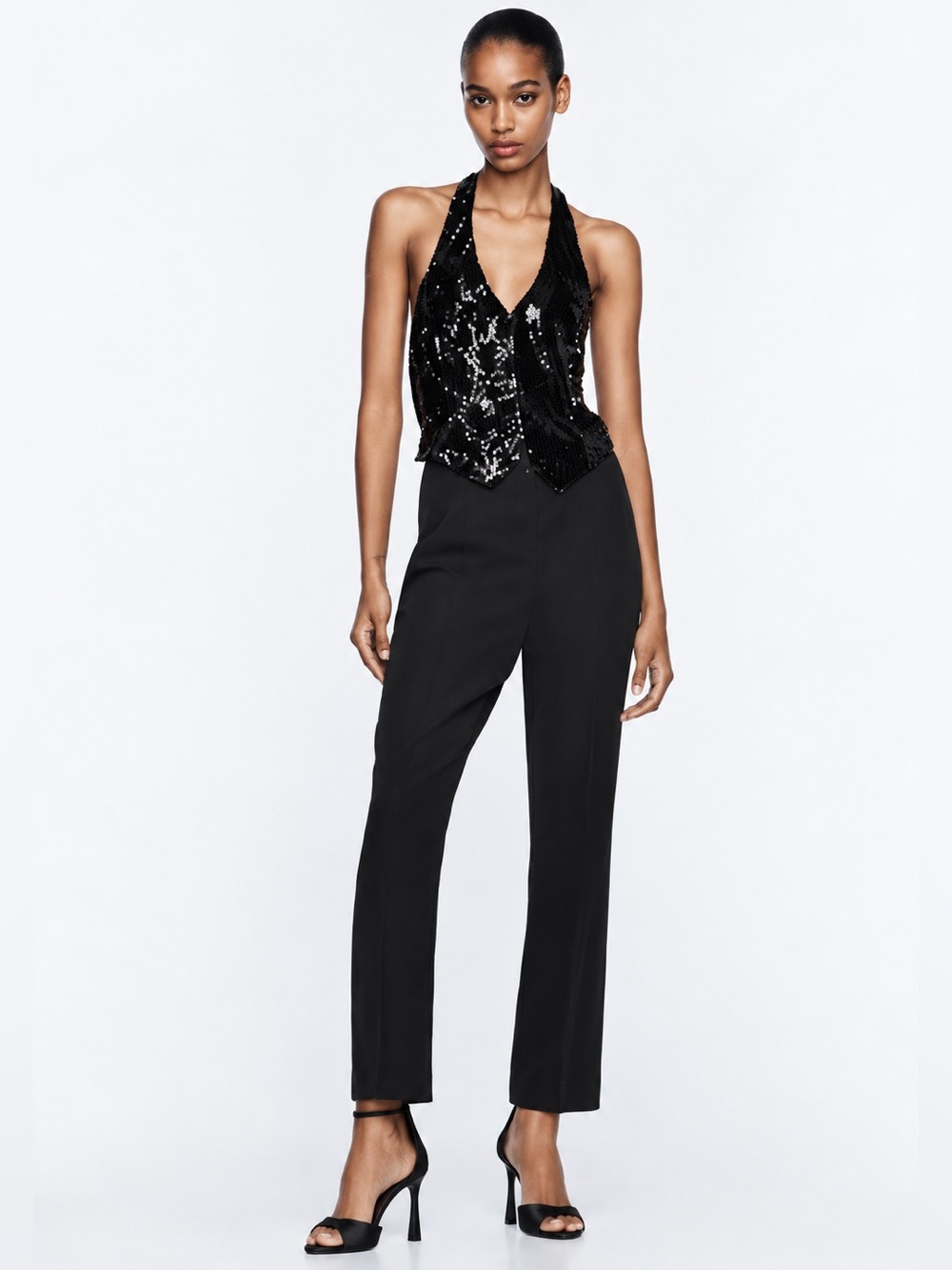 NWT ZARA Black Sequin Halter Jumpsuit